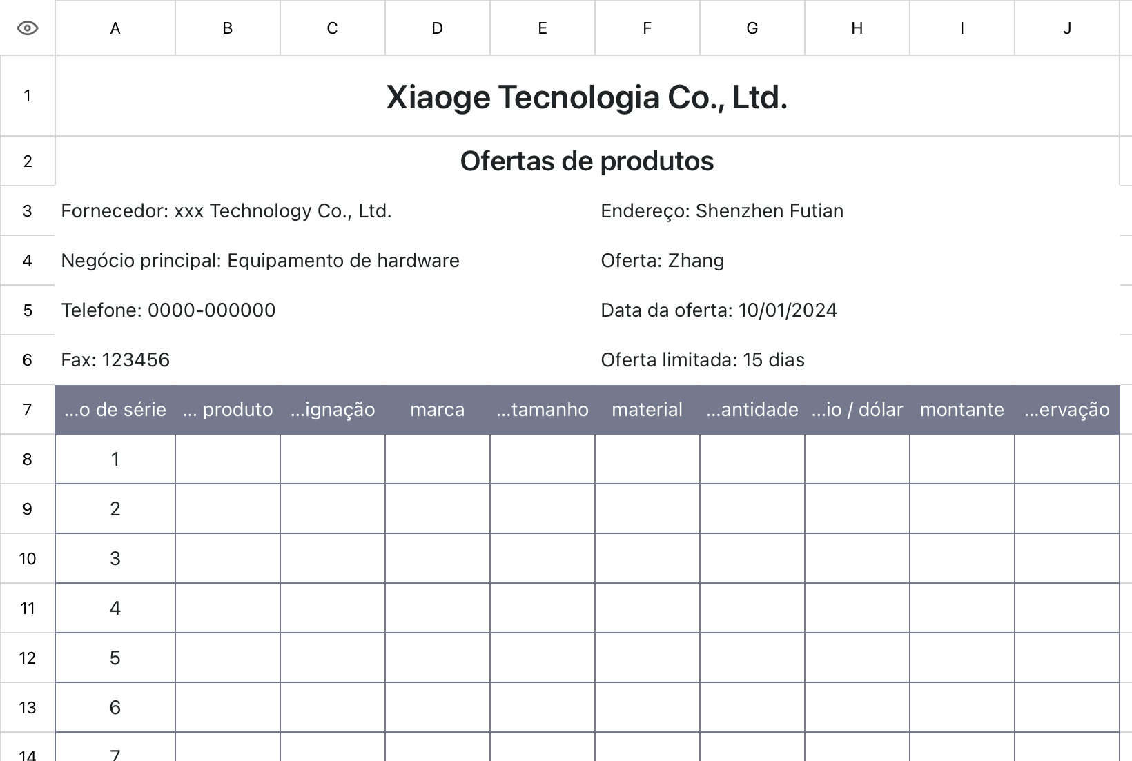 Orçamento de equipamento de hardware